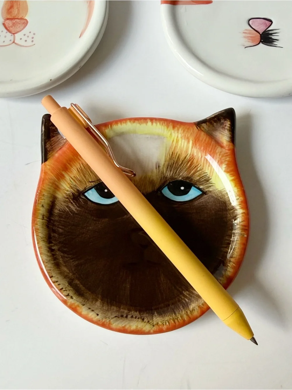 Set of 3 Cat Face Coasters Trinket Dishes Ceramic by Bandwagon 2001